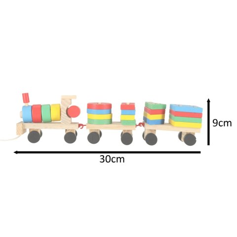 KOLEJKA POCIĄG LOKOMOTYWA KLOCKI DREWNIANE SORTER UKŁADANKA ZRĘCZNOŚCIOWA 30CM