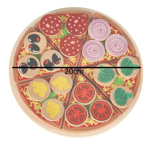 PIZZA DREWNIANY ZESTAW DO ZABAWY Z AKCESORIAMI 20CM