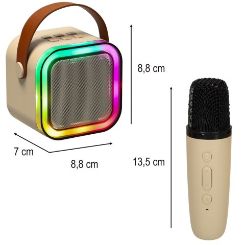 Zestaw do karaoke 2 mikrofony + głośnik przenośny BLUETOOTH USB LED beżowy