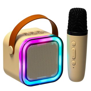 Zestaw do karaoke mikrofon + głośnik przenośny BLUETOOTH USB LED beżowy