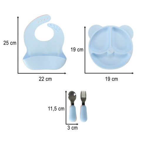 NACZYNIA SILIKONOWE DLA DZIECI ZESTAW 4 ELEMENTÓW MIŚ NIEBIESKI