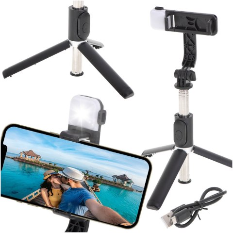 KIJEK DO SELFIE LAMPKA LED STATYW TRIPOD CZARNY