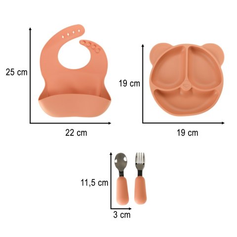 NACZYNIA SILIKONOWE DLA DZIECI ZESTAW 4 ELEMENTÓW MIŚ POMARAŃCZOWY