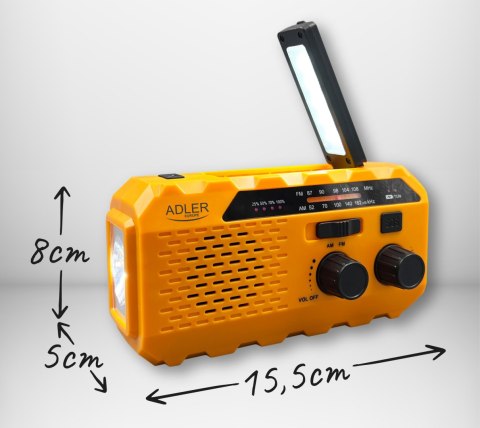 RADIO PRZENOŚNE ADLER AD 1197 SOLARNE TURYSTYCZNE NA KORBKĘ BIWAKOWE 3 SPOSOBY ŁADOWANIA LATARKA SYGNAŁ SOS 1200MAH