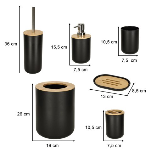 ZESTAW ŁAZIENKOWY SZCZOTKA DOZOWNIK KOMPLET 6 ELEMENTÓW CZARNY