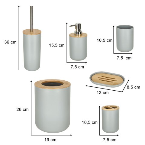 ZESTAW ŁAZIENKOWY SZCZOTKA DOZOWNIK KOMPLET 6 ELEMENTÓW SZARY