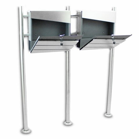 Skrzynka podwójna wolnostojąca na listy z gazetnikiem na stojaku inox Skrzynka podwójna wolnostojąca na listy z gazetnikiem na stojaku inox