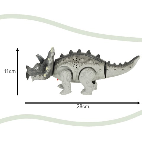 DINOZAUR TRICERATOPS ZABAWKA INTERAKTYWNA NA BATERIE CHODZI ŚWIECI RYCZY