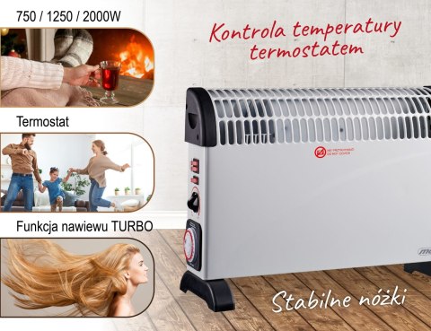 GRZEJNIK KONWEKTOROWY MESKO MS 7741W ELEKTRYCZNY TIMER TURBO NAWIEW TERMOSTAT 45DB 2000W