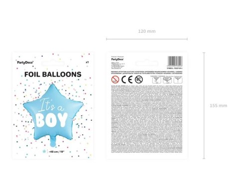 BALON FOLIOWY "IT'S A BOY" NA BABY SHOWER GWIAZDA NIEBIESKA 48CM