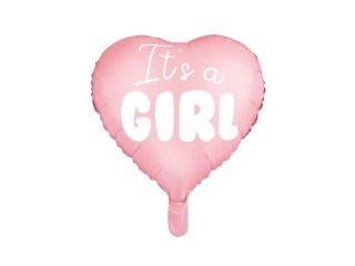 BALON FOLIOWY "IT'S A GIRL" NA BABY SHOWER SERCE RÓŻOWE 48CM