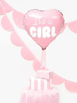 BALON FOLIOWY "IT'S A GIRL" NA BABY SHOWER SERCE RÓŻOWE 48CM