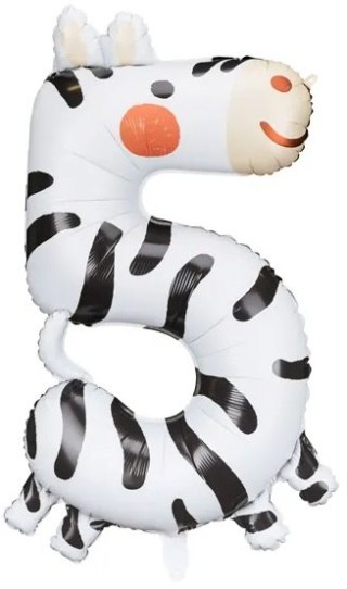 BALON FOLIOWY URODZINOWY CYFRA "5" - ZEBRA 42X81 CM