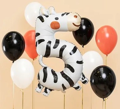 BALON FOLIOWY URODZINOWY CYFRA "5" - ZEBRA 42X81 CM