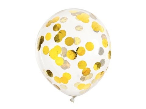 BALONY TRANSPARENTNE Z KONFETTI ZŁOTE KÓŁKA 30CM 6 SZTUK