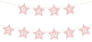 BANER NAPIS NA BABY SHOWER GWIAZDKI JASNORÓŻOWE 290CM X 16,5CM