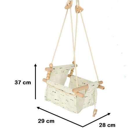 HUŚTAWKA DLA DZIECI MATERIAŁOWA DREWNIANA WISZĄCA STRZAŁKI