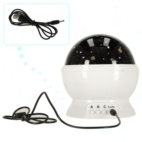 LAMPKA NOCNA PROJEKTOR GWIAZD 2W1 USB BIAŁA