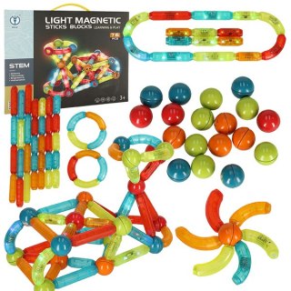 KLOCKI MAGNETYCZNE LED MAGNETIC STICKS DUŻE PATYCZKI ŚWIECĄCE DLA MAŁYCH DZIECI 76 ELEMENTÓW