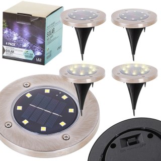 LAMPY SOLARNE GRUNTOWE NAJAZDOWE OGRODOWE 8LED 4SZT. CIEPŁY BIAŁY