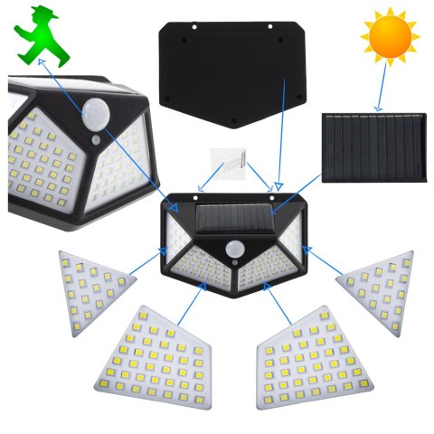 LAMPA SOLARNA CZUJNIK RUCHU I ZMIERZCHU 100 LED