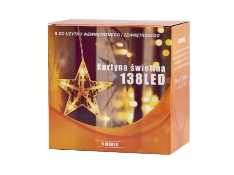 LAMPKI LED KURTYNA GWIAZDKI 2,5M 138LED ZIMNY BIAŁY 8 TRYBÓW ŚWIECENIA