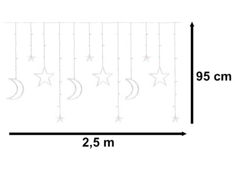 LAMPKI LED KURTYNA KSIĘŻYC GWIAZDY 2,5M 138LED MULTIKOLOR